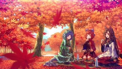 аниме девушка у осенних листьев, нежная картина, нежный, красивый фон  картинки и Фото для бесплатной загрузки