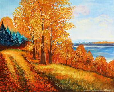 Картина Осенний пейзаж на доске из натурального дерева #4120 | Арт галерея  GMOT