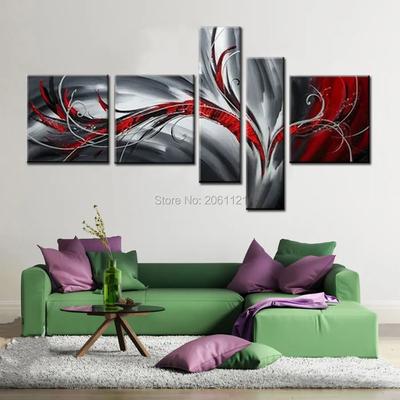 5 панельные настенные картины 100% ручная роспись, современные абстрактные  красные и черные серые Масляные картины на холсте для гостиной, домашнего  декора | AliExpress