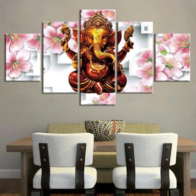 Современные высококачественные HD 5-панельные картины artsail Lord Ganesha  слон Бог настенные картины каркасные постеры и принты | AliExpress