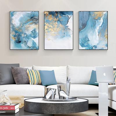 3 Панели, абстрактная синяя картина с золотой фольгой, скандинавские  современные картины на холсте и плакаты, настенное искусство для гостиной,  украшение для дома | AliExpress