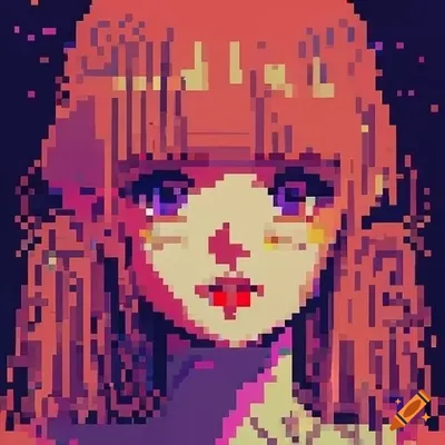 Anime pixel art style girl in pink colors. Concept of a retro game.  Translation of the text from Japanese \"Watch out!\" Stock Vector | Adobe  Stock