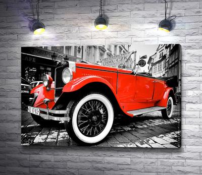 Картина \"Красный ретро-автомобиль в черно-белом городе\" | Интернет-магазин  картин \"АртФактор\"