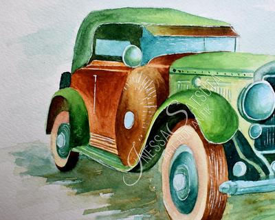 Акварельная картина живопись рисунок зеленый ретро автомобиль рисунок ретро  машина 21 х 30 см Художник Инесса (ID#1362110760), цена: 1023 ₴, купить на  Prom.ua