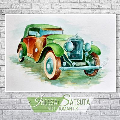 Акварельная картина живопись рисунок зеленый ретро автомобиль рисунок ретро  машина 21 х 30 см Художник Инесса (ID#1362110760), цена: 1023 ₴, купить на  Prom.ua