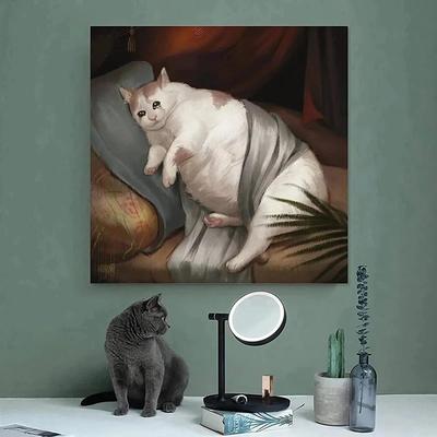 Винтажные плачи Толстая кошка милые домашние животные ретро картины на  холсте постеры и принты настенные картины для украшения гостиной |  AliExpress