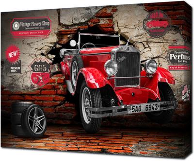 Картина на холсте 3D Красный ретро автомобиль: - Арт. 020986 | Купить в  интернет-магазине - Уютная стена