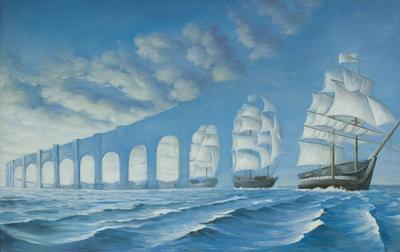 Роб Гонсалвес \"Солнце плывет\", корабли, оптические иллюзии, мост, облака,  море - Искусство 19-20 в