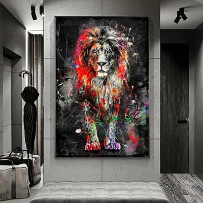 Картины маслом на холсте, абстрактные львы, современные красочные плакаты с  животными и принты для дома, настенные картины, декоративные картины без  рамки | AliExpress