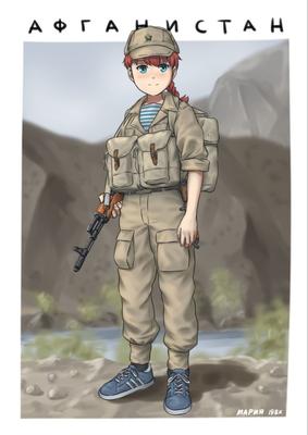 Скачать 1600x1200 девушка, военный, солдат, оружие, аниме обои, картинки  стандарт 4:3
