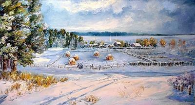Купить Картина \"Зима на даче\", холст, масло, 40х50см , цена 17500р.
