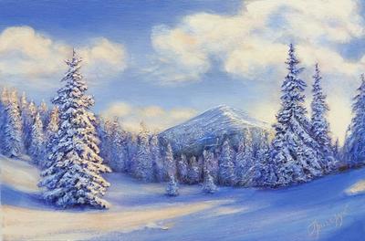 Картина зима зимний пейзаж \"Зимний вечер\". | Рисунки пейзажей, Рисунки на  холсте, Современные картины