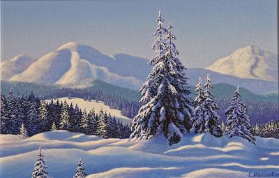 Картина маслом \"Зима в деревне\" Щербаков