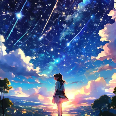 Звёздное небо в стиле Аниме» — создано в Шедевруме