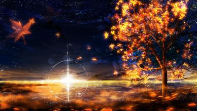 Аниме, звёздное небо, оранжевая …» — создано в Шедевруме